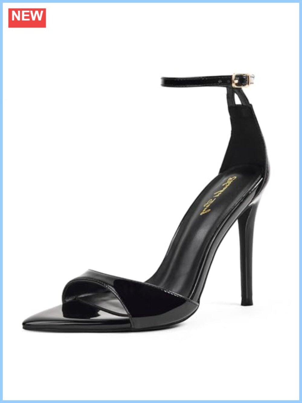 Faux Leather Pointed Open Toe Stiletto Heeled Sandals Ankle Strap